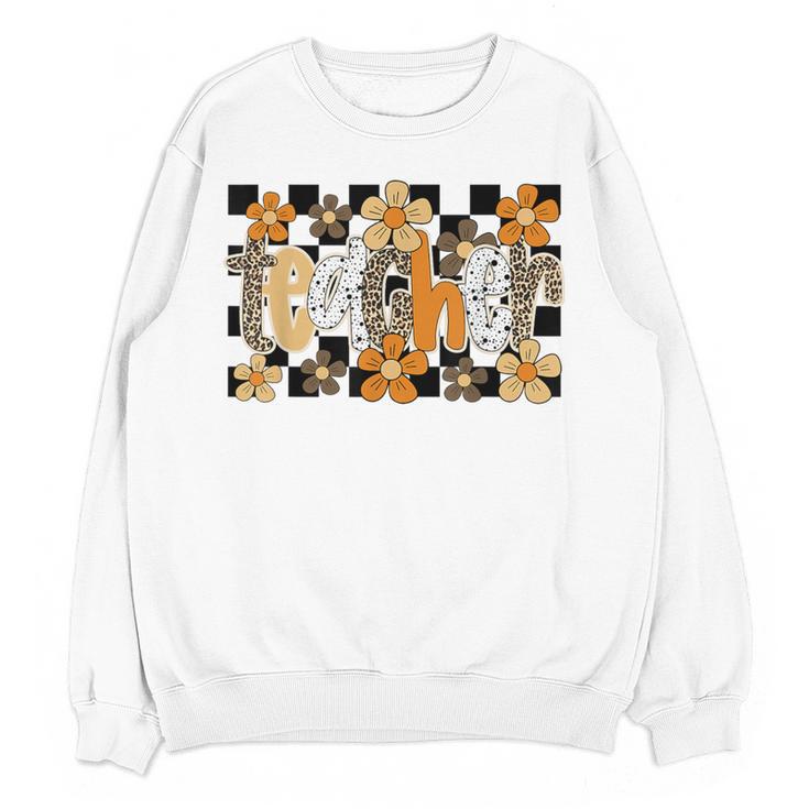 Teacher Appreciation Boho Floral Leopard Checkered Women Crewneck Sweatshirt, novelty gifts, funny gifts