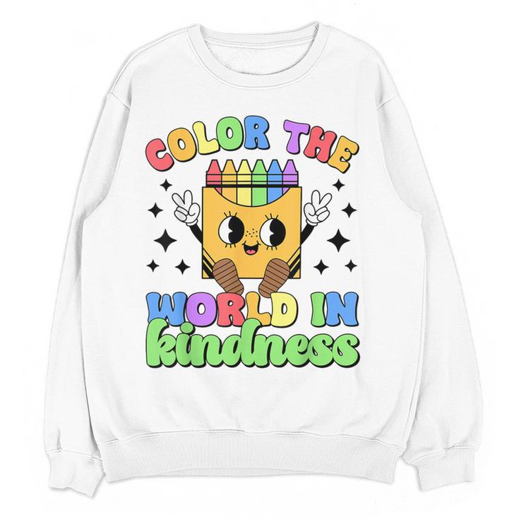 Teacher Back To School Color In Kindness Crayon Pencil Women Crewneck Sweatshirt, novelty gifts, funny gifts