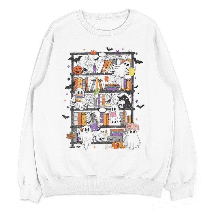 Teacher Library Ghost Reading Book Halloween Cat Women Crewneck Sweatshirt, novelty gifts, funny gifts Teacher Library Ghost Reading Book Halloween Cat Women Crewneck Sweatshirt, novelty gifts, funny gifts