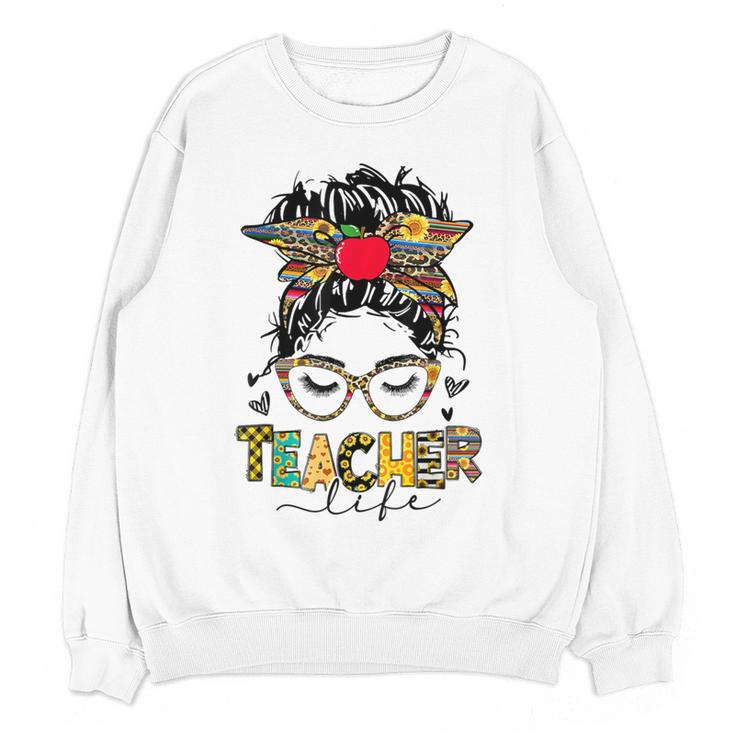 Teacher Life Messy Bun Glasses Leopard Sunflower Women Crewneck Sweatshirt, novelty gifts, funny gifts Teacher Life Messy Bun Glasses Leopard Sunflower Women Crewneck Sweatshirt, novelty gifts, funny gifts
