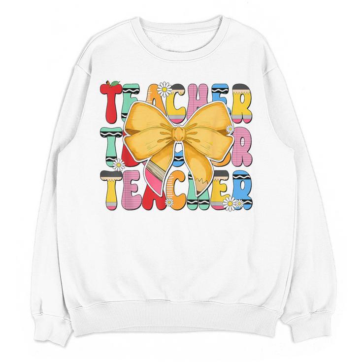 Teacher Pencil Coquette Bow Back To School Teacher Women Crewneck Sweatshirt, novelty gifts, funny gifts Teacher Pencil Coquette Bow Back To School Teacher Women Crewneck Sweatshirt, novelty gifts, funny gifts