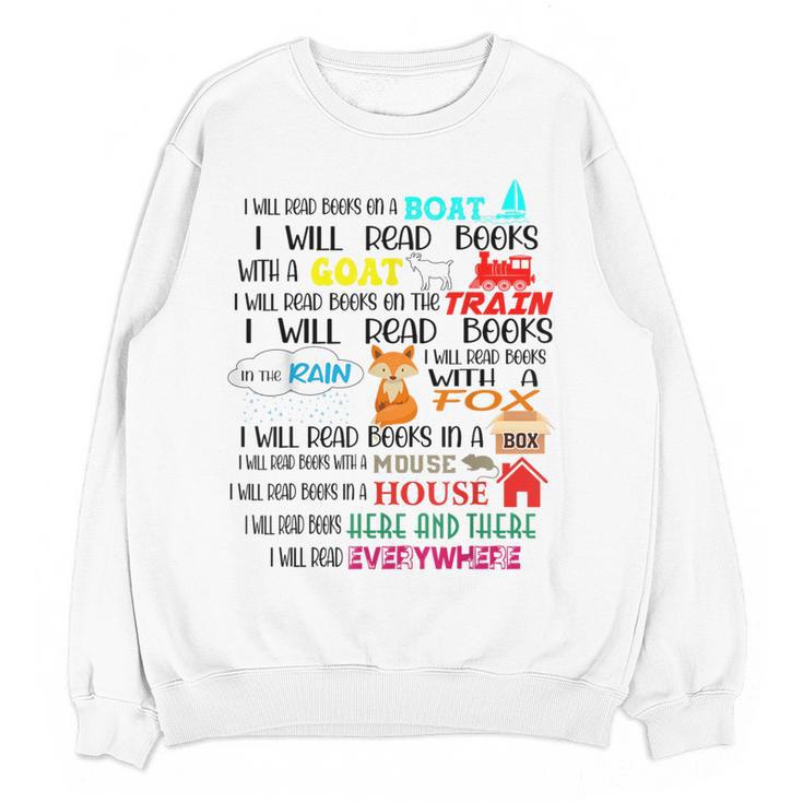 Teacher I Will Read Book On Boat Kids Women Bookworm Women Crewneck Sweatshirt, novelty gifts, funny gifts Teacher I Will Read Book On Boat Kids Women Bookworm Women Crewneck Sweatshirt, novelty gifts, funny gifts