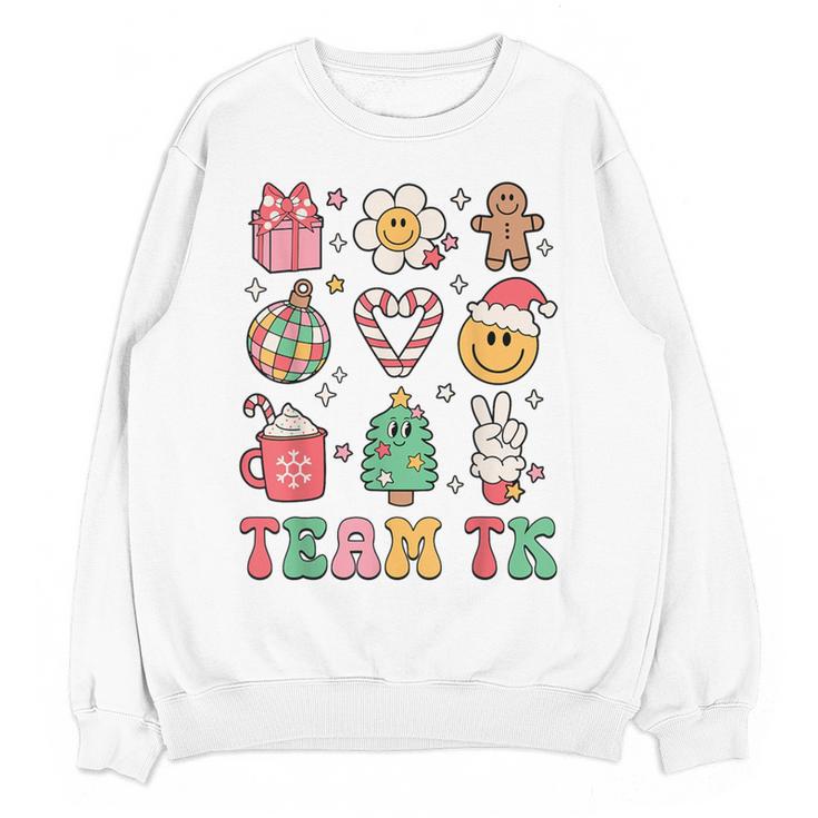 Team TK Teacher Christmas Groovy Smile Face Girl Boy Kid TK Women Crewneck Sweatshirt, novelty gifts, funny gifts Team TK Teacher Christmas Groovy Smile Face Girl Boy Kid TK Women Crewneck Sweatshirt, novelty gifts, funny gifts