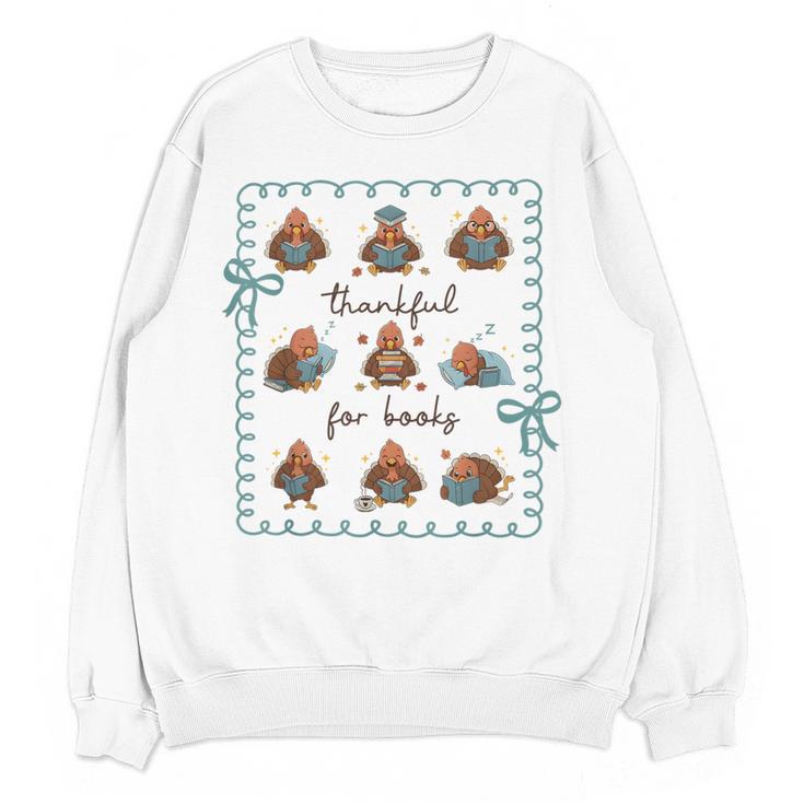 Thankful For Books Turkey Reading Book Lovers Fall Teacher Women Crewneck Sweatshirt, novelty gifts, funny gifts Thankful For Books Turkey Reading Book Lovers Fall Teacher Women Crewneck Sweatshirt, novelty gifts, funny gifts