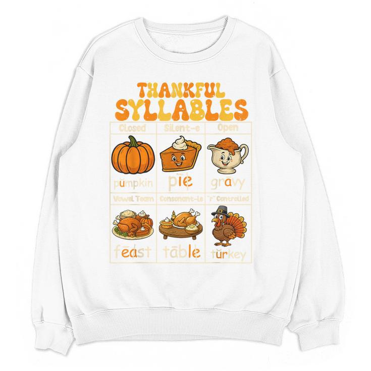 Thankful Syllables Teacher Thanksgiving Educational Kids Women Crewneck Sweatshirt, novelty gifts, funny gifts