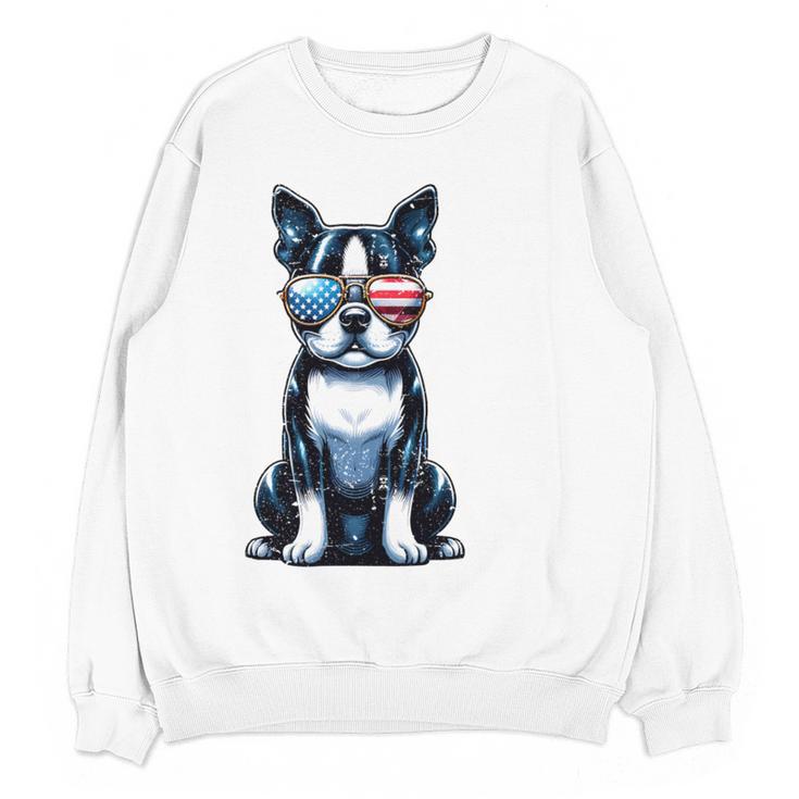 USA Flag Boston Terrier Best Dog Mom Ever 2025 Women Crewneck Sweatshirt, novelty gifts, funny gifts