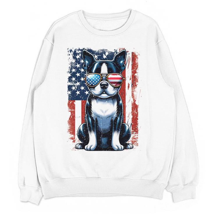 Vintage Boston Terrier Dog American US USA Flag Pets Dogs Women Crewneck Sweatshirt, novelty gifts, funny gifts