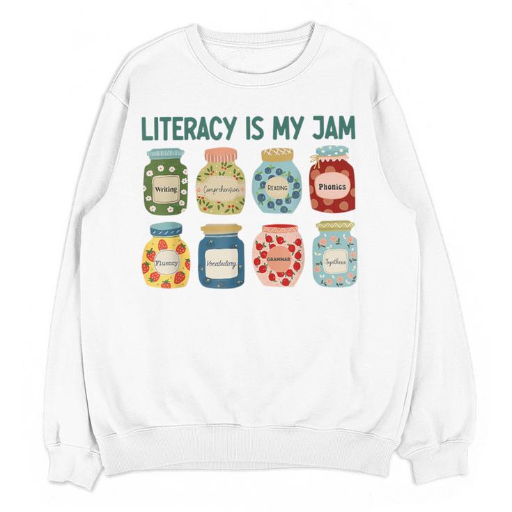 Women Literacy Is My Jam Literacy Teacher Reading Teacher Women Crewneck Sweatshirt, novelty gifts, funny gifts Women Literacy Is My Jam Literacy Teacher Reading Teacher Women Crewneck Sweatshirt, novelty gifts, funny gifts