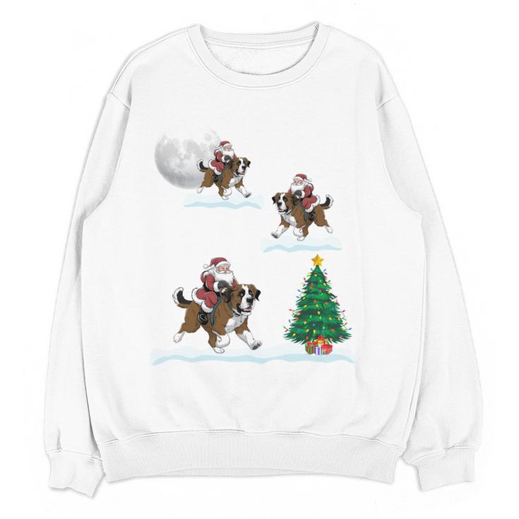 Xmas Lighting Tree Santa Riding Boston Terrier Christmas Women Crewneck Sweatshirt, novelty gifts, funny gifts