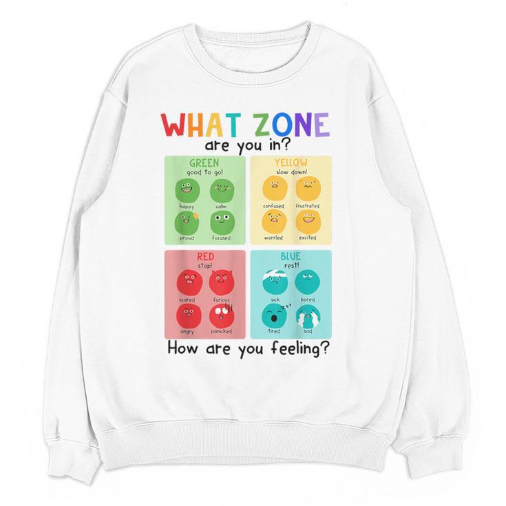 What Zone Are You In How Are You Feeling Teacher Women Crewneck Sweatshirt, novelty gifts, funny gifts What Zone Are You In How Are You Feeling Teacher Women Crewneck Sweatshirt, novelty gifts, funny gifts
