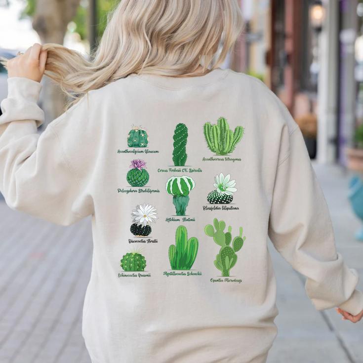 10 Types Of Cactus Succulent Teacher Chart Cactus Lover Tee Women's Sweatshirt Back Print