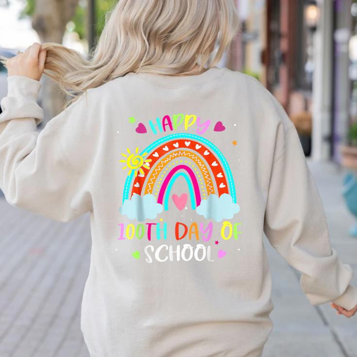 100th Day Of School Rainbow Happy 100 Days Smarter Teacher Women's Sweatshirt Back Print