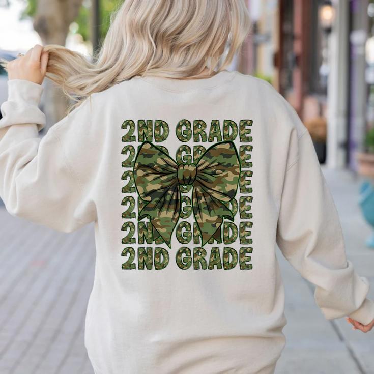 2nd Grade Teacher Student Camo Bow Back To School Women's Sweatshirt Back Print