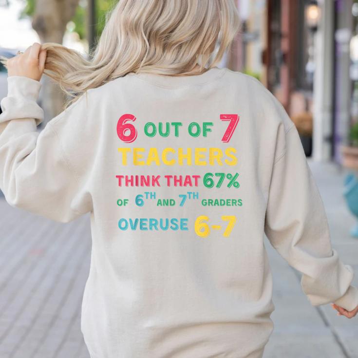 67 Teacher Middle School Teacher 6 7 Overuse 67 Women's Sweatshirt Back Print