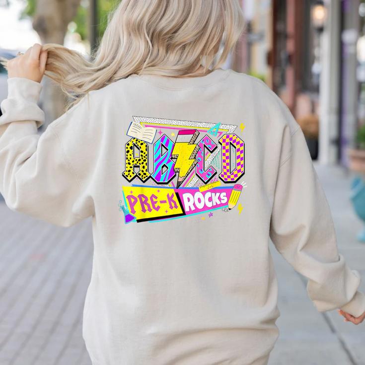 ABCD Pre-K Rocks Back To School PreK Kindergarten Teacher Women's Sweatshirt Back Print