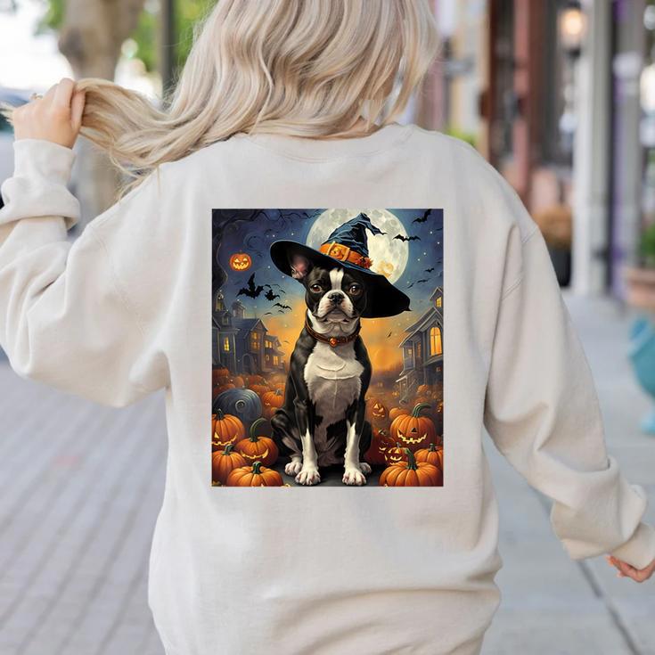 Aesthetic Halloween Boston Terrier Dog Witch Pumpkin For Men Women Kids Women's Sweatshirt Back Print