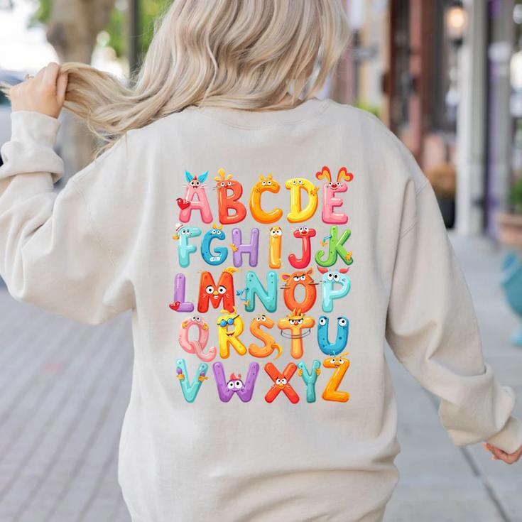 Alphabet A-Z ABC Kids Back To School Pre K Teachers Women's Sweatshirt Back Print