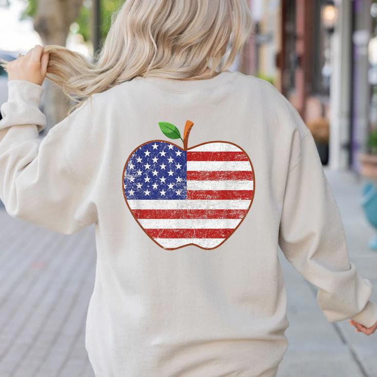 American Flag Teachers Students Apple 4th Of July Vintage Women's Sweatshirt Back Print