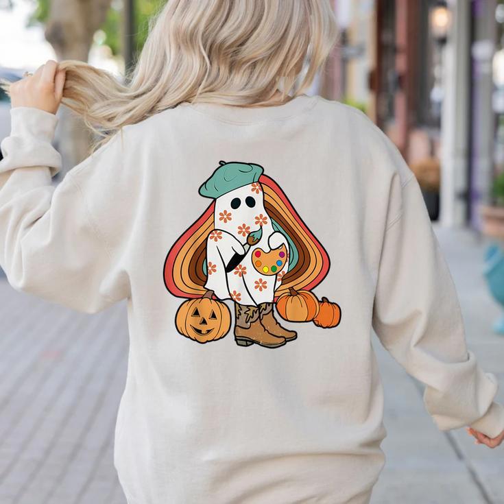 Art Teacher Painting Brushes Retro Pumpkin Ghost Artist Women's Sweatshirt Back Print
