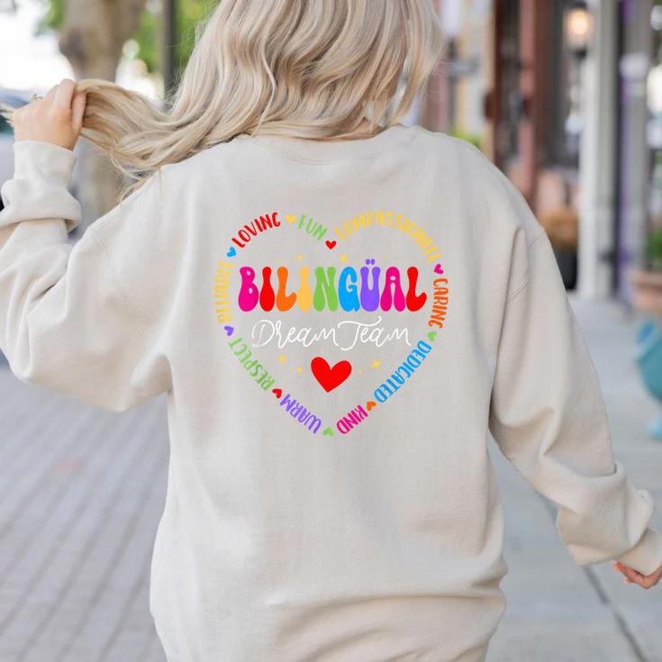Bilingues Dream Team Dual Language Bilingual Crew Teacher Women's Sweatshirt Back Print