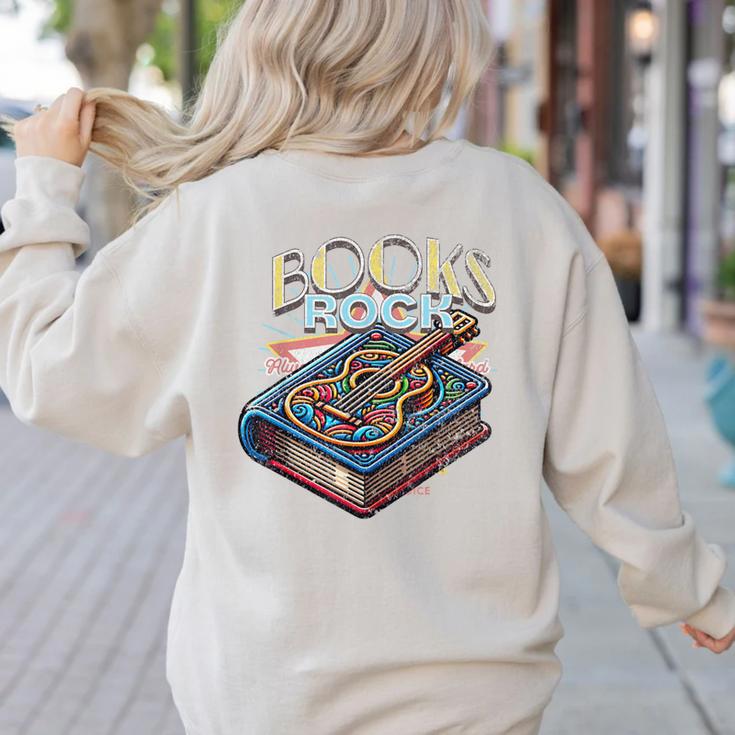 Books Rock Rock'n Roll Science Of Reading Teachers Guitar Women's Sweatshirt Back Print