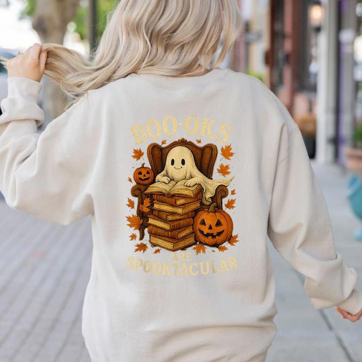 Books Are Spooktacular Ghost Book Reading Halloween Teachers Women's Sweatshirt Back Print