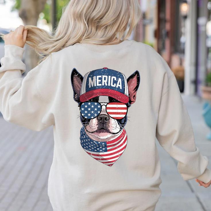 Boston Terrier 4th Of July US Merica Bostie Dog Patriotic For Men Women Kids Women's Sweatshirt Back Print