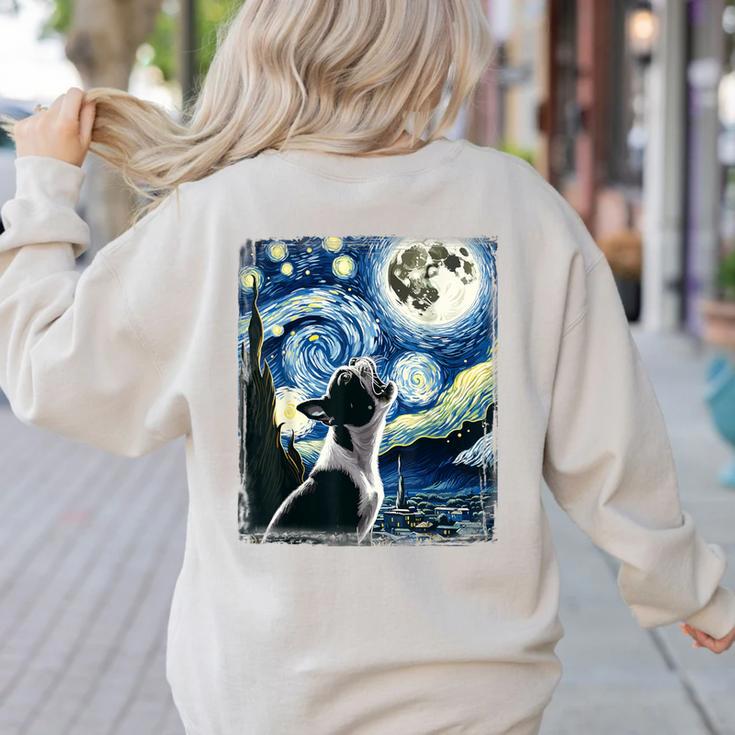 Boston Terrier Dog Art Van Gogh Starry Night Boston Terrier Women's Sweatshirt Back Print