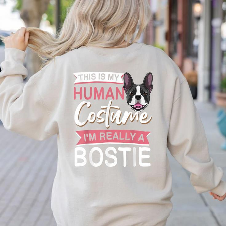 Boston Terrier Dog Bostie Halloween Costume Dog For Kids Women's Sweatshirt Back Print