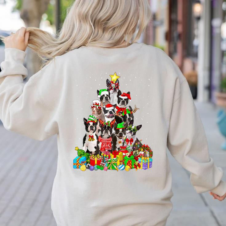 Boston Terrier Dog Christmas Tree Lights Xmas Pajama For Men Women Kids Women's Sweatshirt Back Print