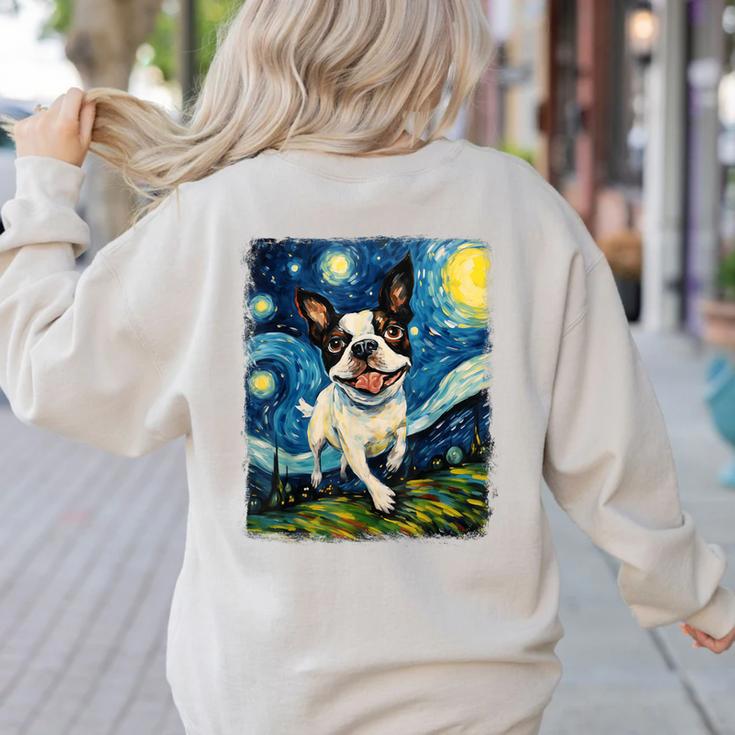 Boston Terrier Dog Starry Night Painting Women's Sweatshirt Back Print