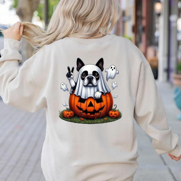 Boston Terrier Ghost Boo Halloween Kids Women's Sweatshirt Back Print