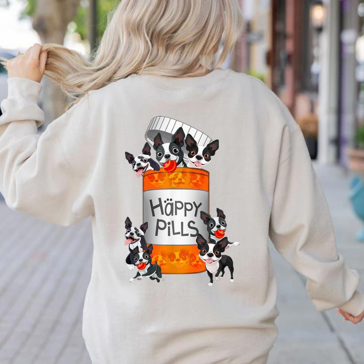 Boston Terrier Happy Pills T-Shirt Women's Sweatshirt Back Print