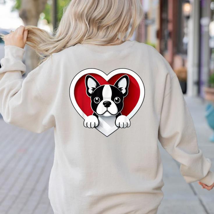 Boston Terrier Heart Cute Puppy Lover Or Dog Owner Women's Sweatshirt Back Print