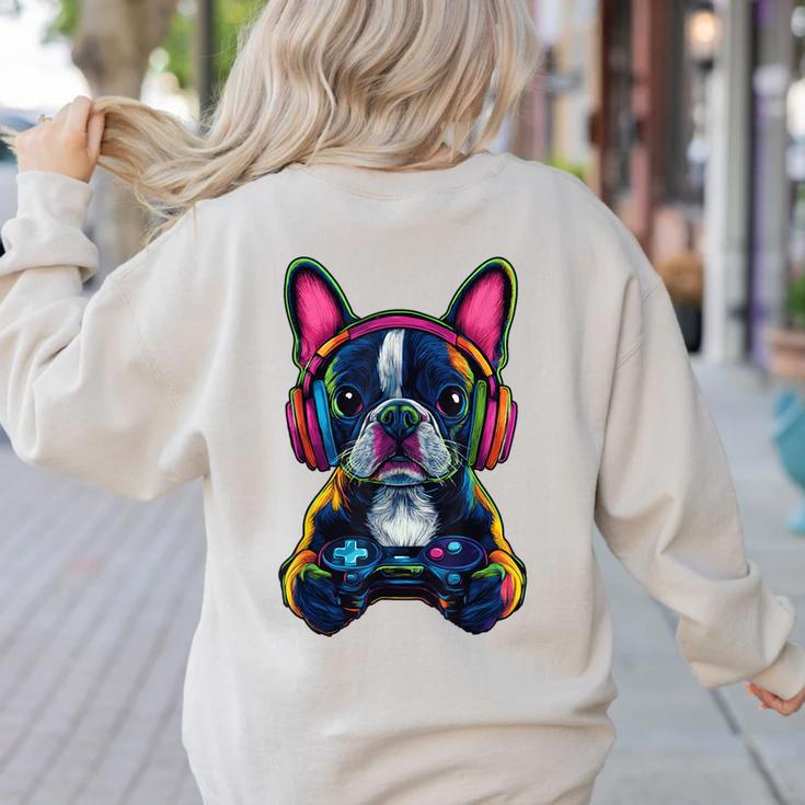 Boston Terrier Lovers Gaming Headphones Boston Terrier Women's Sweatshirt Back Print