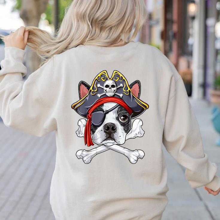 Boston Terrier Pirate T Shirt Jolly Roger Crossbones Skull Women's Sweatshirt Back Print