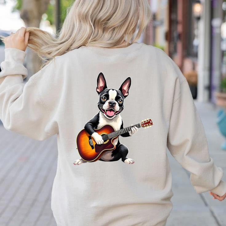 Boston Terrier Playing Guitar  Boston Terrier Women's Sweatshirt Back Print