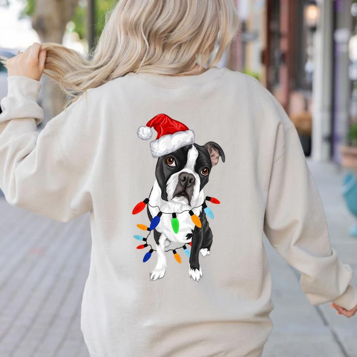 Boston Terrier Santa Christmas Lights Xmas Dog Lover Men Women Kids Women's Sweatshirt Back Print