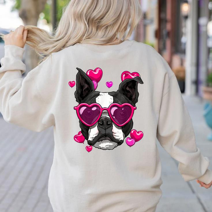 Boston Terrier Valentines Day Shirt Heart Dog Lover Women's Sweatshirt Back Print