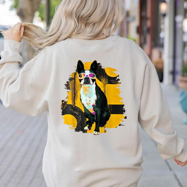 Boston Terrier s Mid-Century Modern Art s Street Grunge Women's Sweatshirt Back Print