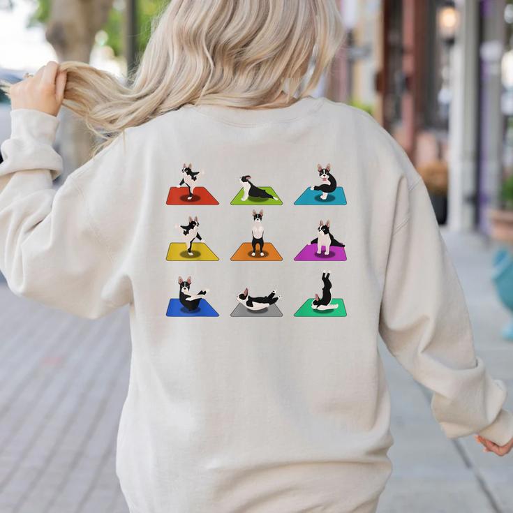 Boston Terriers Yoga Asana Pose And Meditation Women's Sweatshirt Back Print