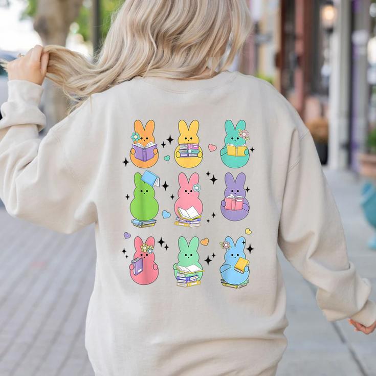 Bunny Reading Books Easter Day Librarian Teacher Book Women's Sweatshirt Back Print