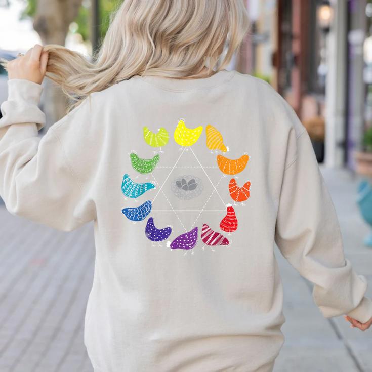 Chicken Themed Color Wheel Educational Art Teacher Artist Men Women Girls Kids Women's Sweatshirt Back Print