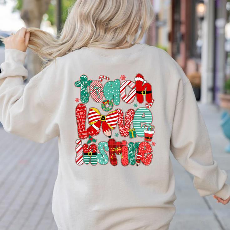 Christmas Coquette Bow Teacher Teach Love Inspire Women's Sweatshirt Back Print