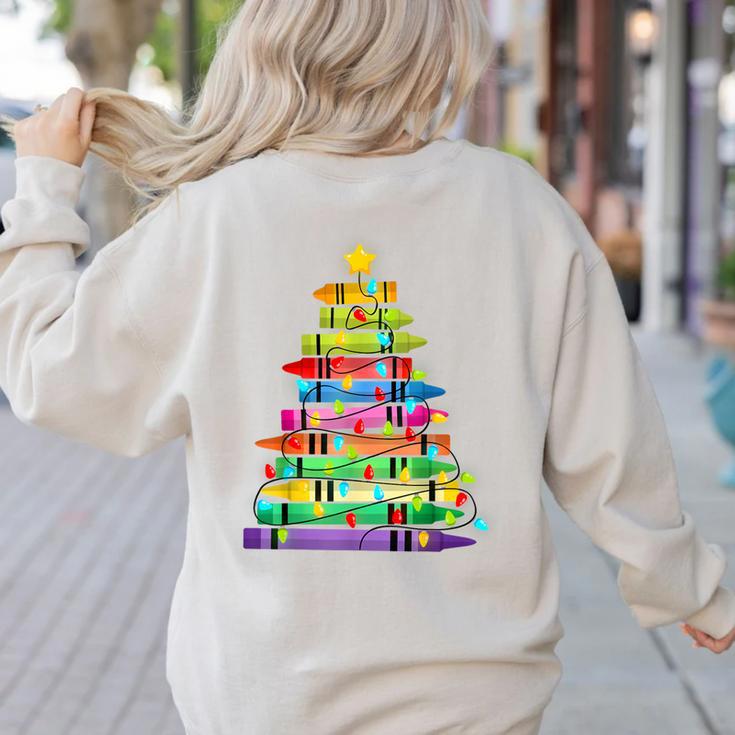 Christmas Tree Made Of Crayons School Teacher Life Student Women's Sweatshirt Back Print