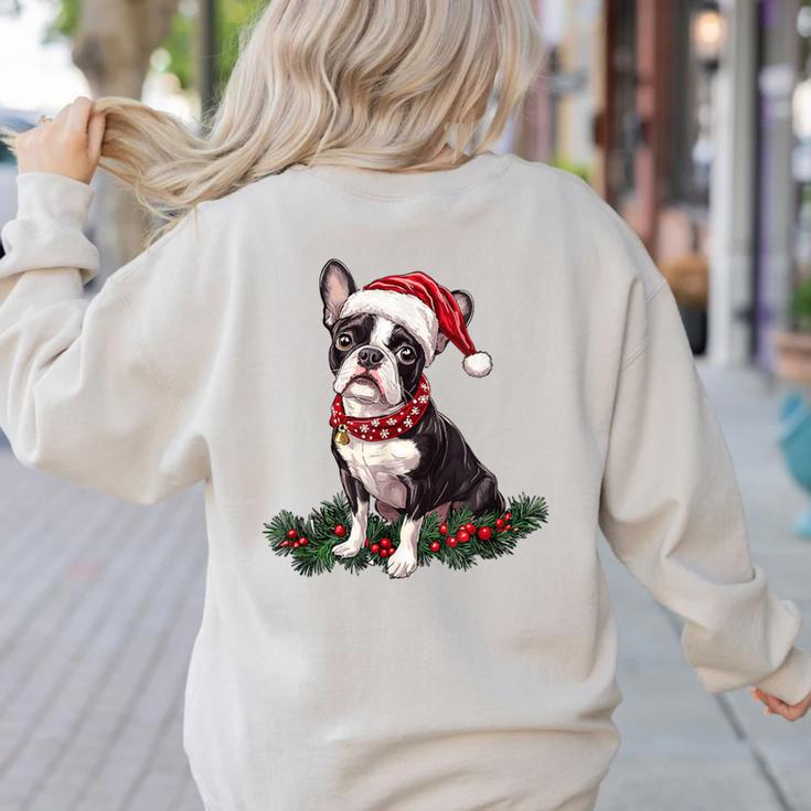 Cute Boston Terrier Dog Christmas Merry X-Mas Graphic Women's Sweatshirt Back Print