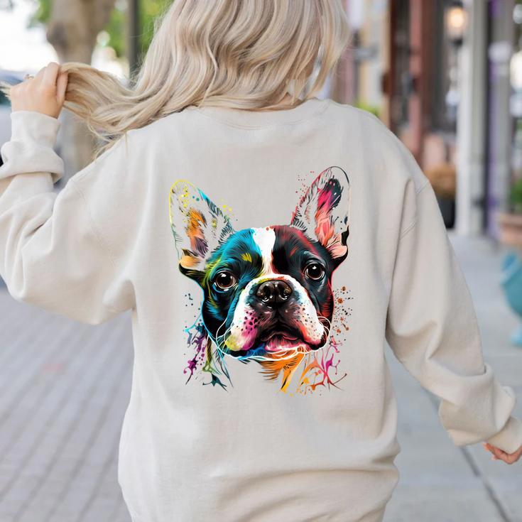 Cute Boston Terrier Puppy Dog Art Lover Unique Painting For Men Women Kids Women's Sweatshirt Back Print