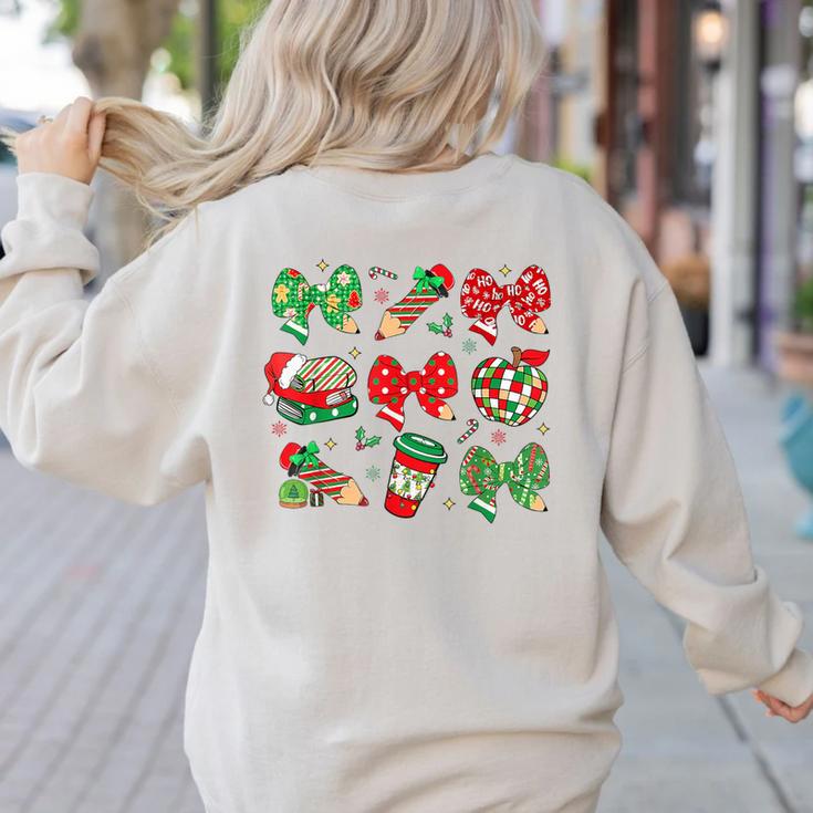 Cute Coquette Pencil Bow Christmas School Teacher Student Women's Sweatshirt Back Print