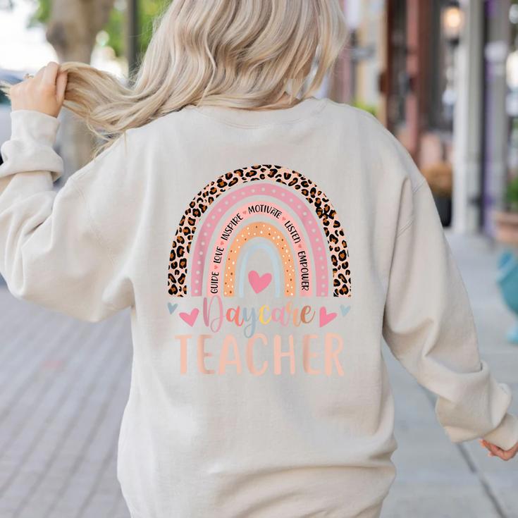 Cute Daycare Teacher Rainbow Leopard Print Childcare Worker Women's Sweatshirt Back Print