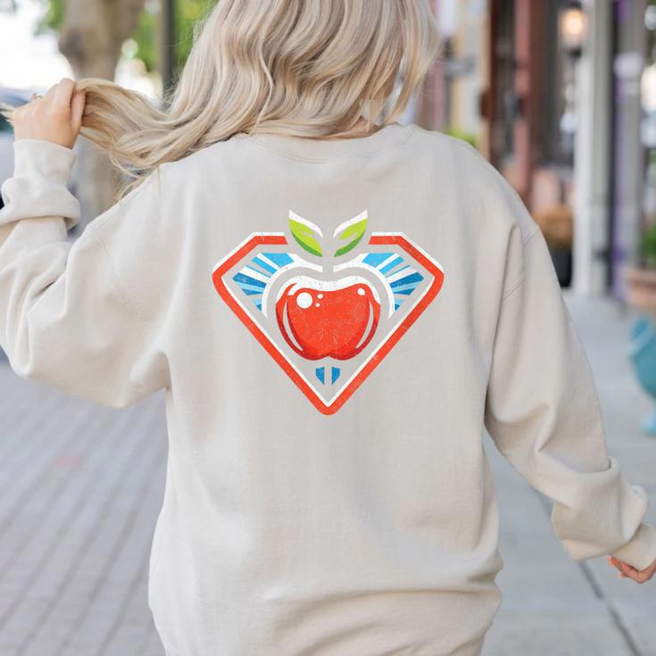 Cute Distressed Super Teacher Superhero Apple Women's Sweatshirt Back Print